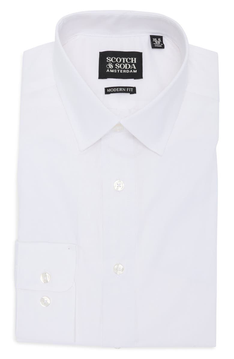 Scotch & Soda Modern Fit Stretch Cotton Dress Shirt, Alternate, color, White