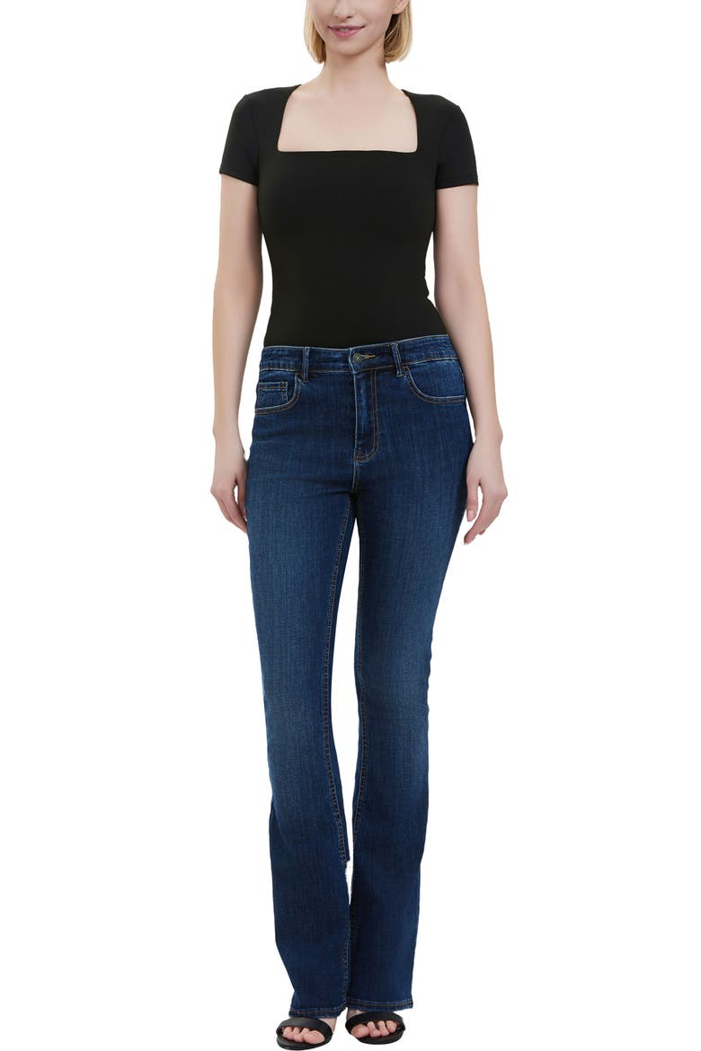 Women's Square Neck Short Sleeve Bodysuit, Alternate, color, Black