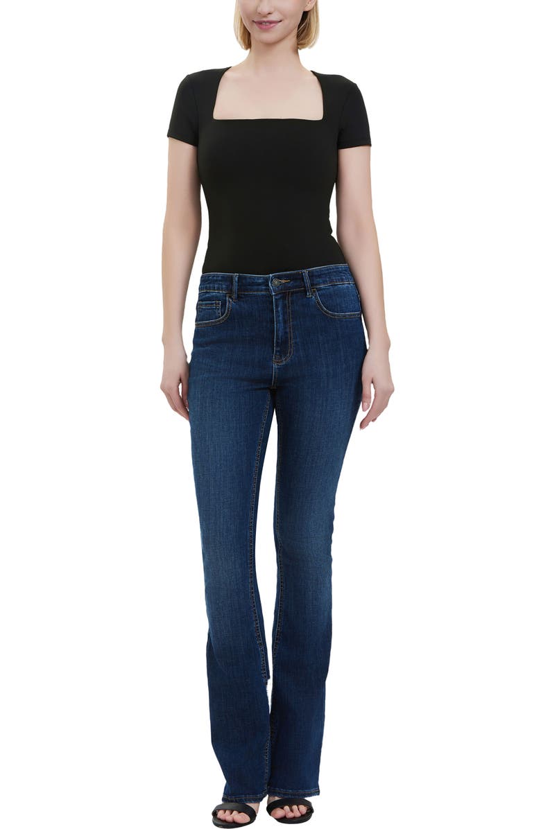 Kimi & Kai Women's Square Neck Short Sleeve Bodysuit, Alternate, color, Black