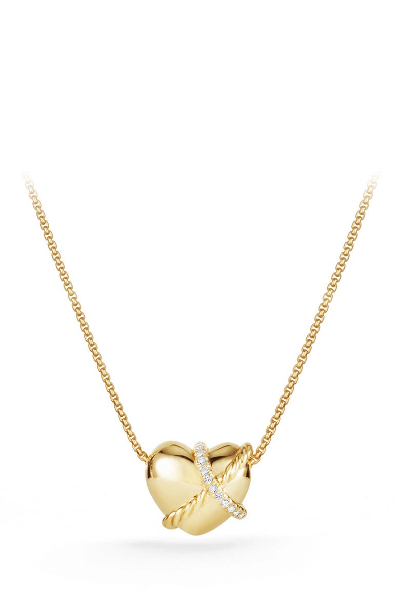 David Yurman Heart Pendant Necklace in 18K Gold with Diamonds, Main, color, 