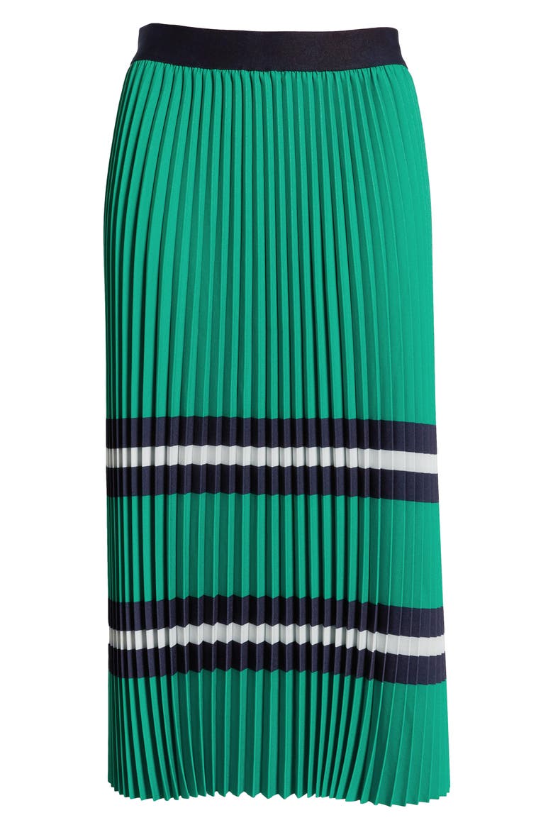 Pleated Polo Midi Skirt, Alternate, color, GREEN- NAVY SKIRT STRIPE