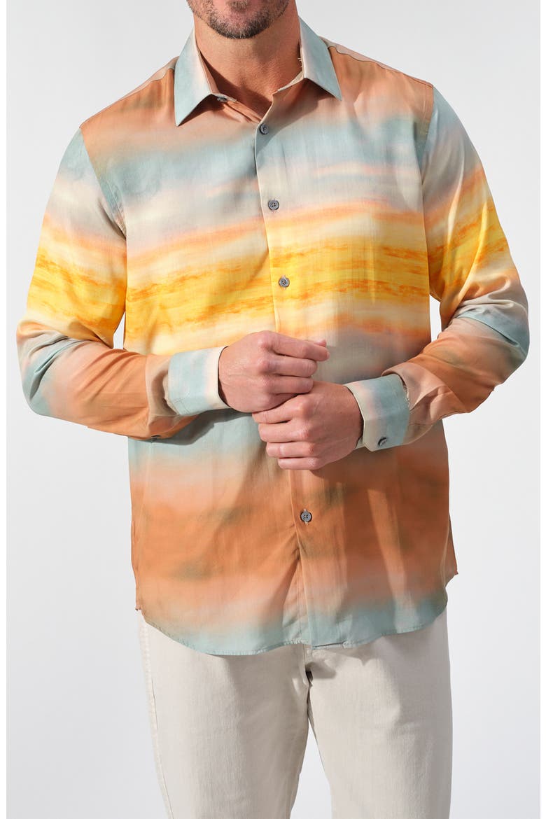 Horizon Fade Print Lyocell Shirt, Alternate, color, RUST