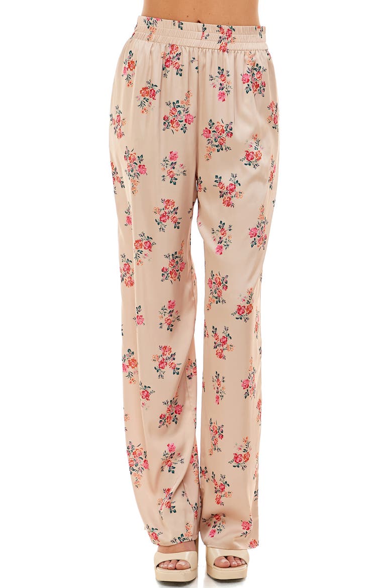 Scottie Pull-On Satin Pants, Main, color, BEIGE FLORAL