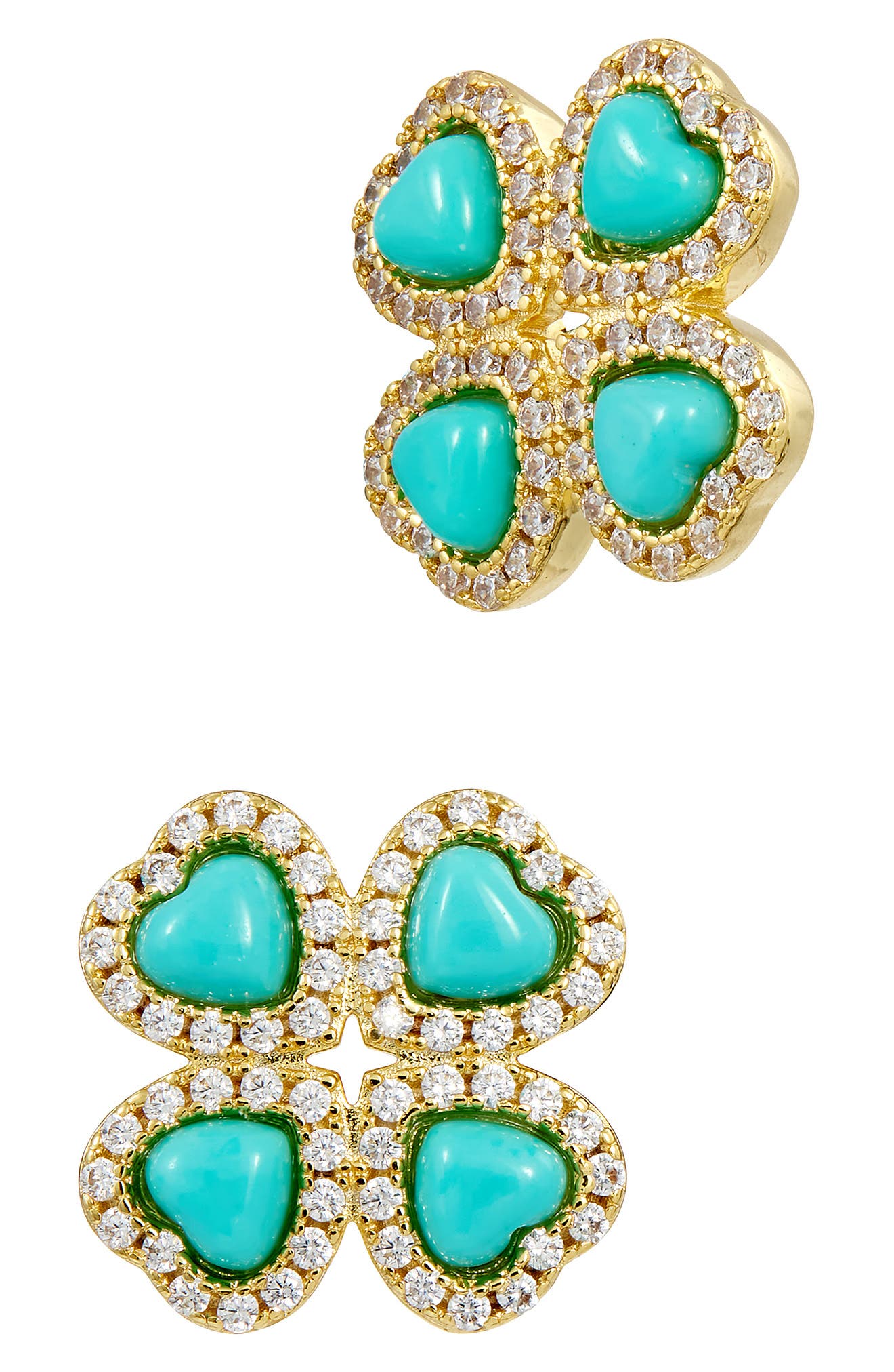 SAVVY CIE JEWELS Simulated Turquoise & Cubic Zirconia Heart Clover Stud Earrings