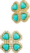 SAVVY CIE JEWELS Simulated Turquoise & Cubic Zirconia Heart Clover Stud Earrings