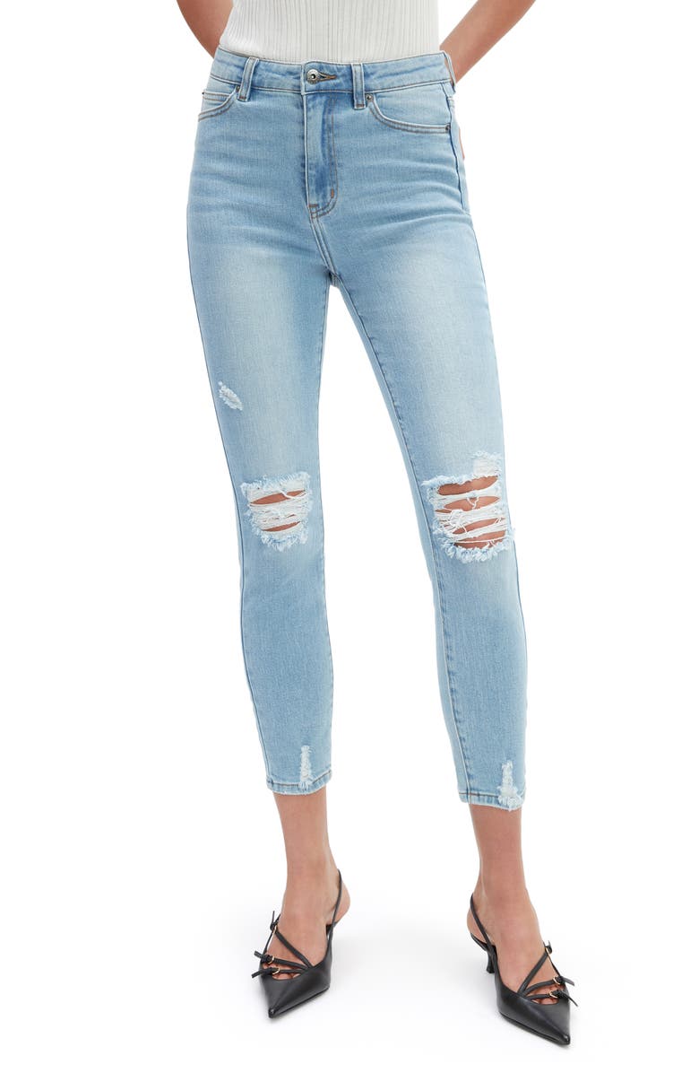 Bardot Khloe Ripped High Waist Crop Skinny Jeans, Main, color, Mid Blue