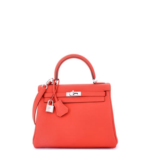 Kelly Handbag Red Togo with Palladium Hardware 25