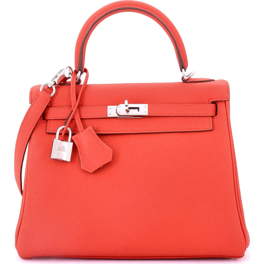 Pre-owned Hermes Hermes Kelly Handbag Red Togo With Palladium Hardware 25
