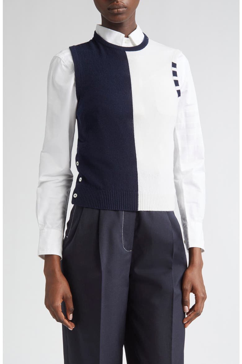 4-Bar Crop Cashmere Sweater, Main, color, NAVY/ WHITE