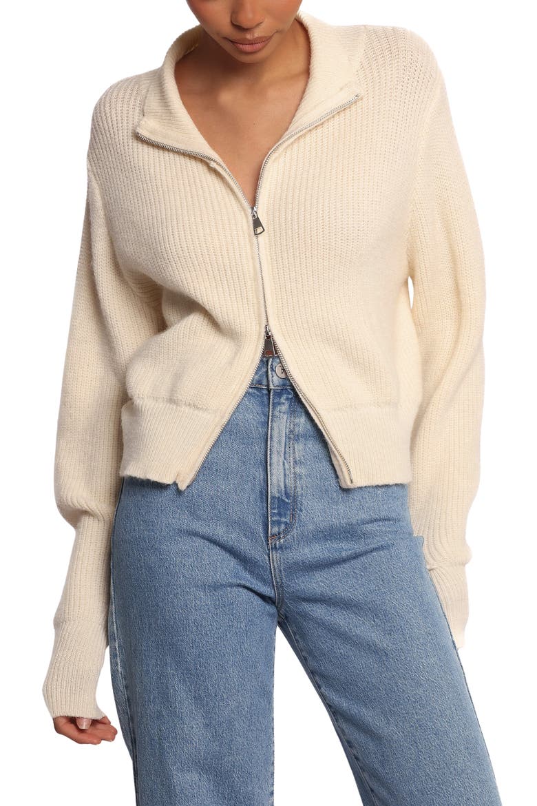 Kourtney Rib Zip Cardigan, Main, color, CREAM