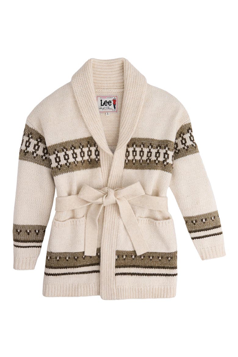 Patterned Belted Cardigan, Alternate, color, IVORY