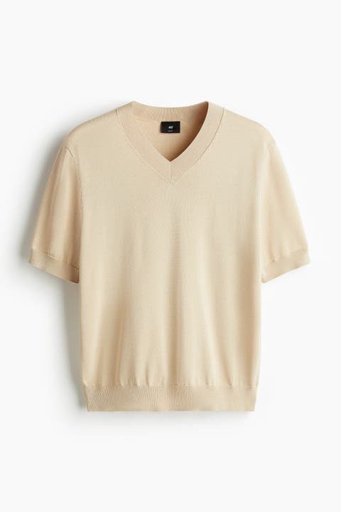 Regular Fit Fine-knit V-neck T-shirt