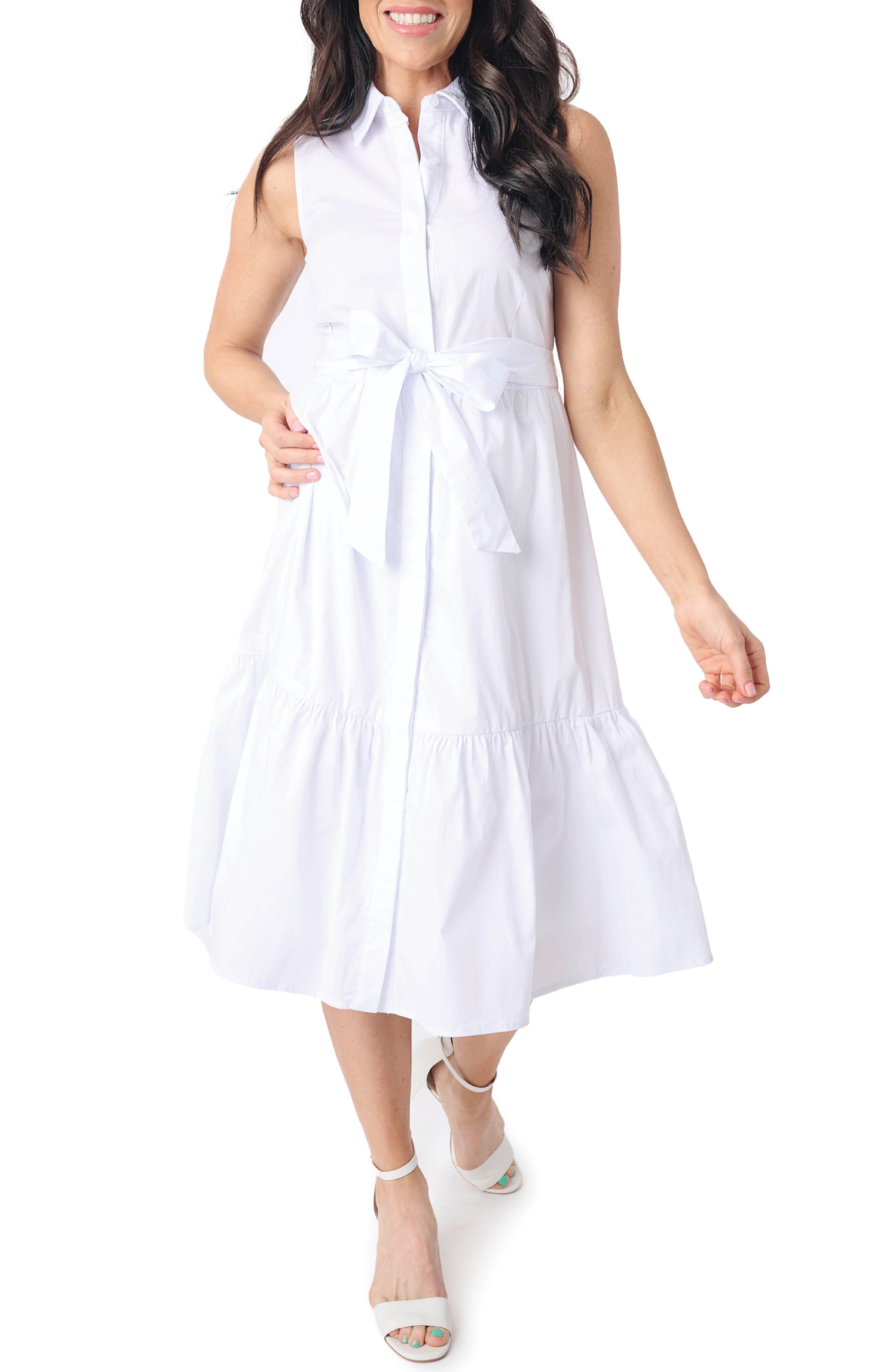 GIBSONLOOK Tiered Poplin Midi Shirtdress