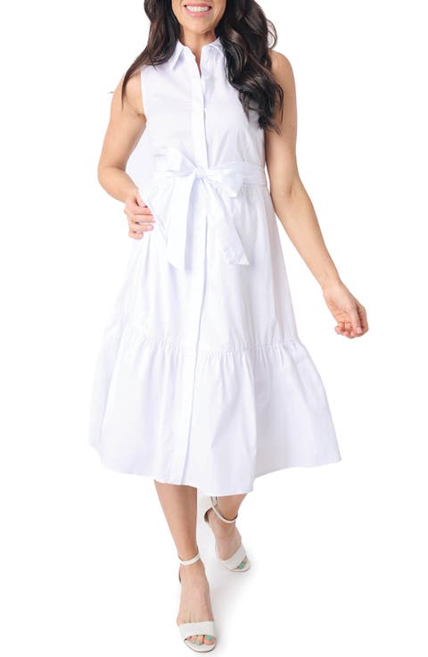 Tiered Poplin Midi Shirtdress