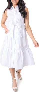 GIBSONLOOK Tiered Poplin Midi Shirtdress