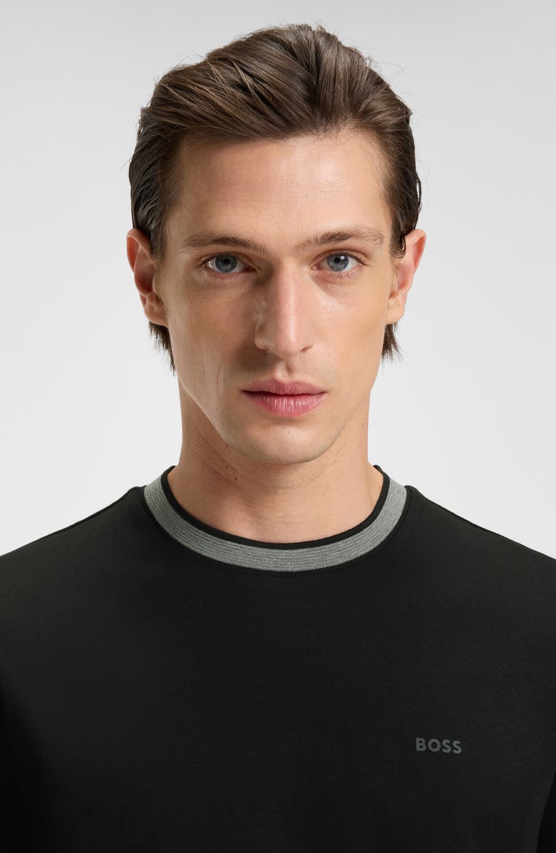 BOSS Tessler Slim Fit Cotton Ringer T-Shirt, Alternate, color, Black