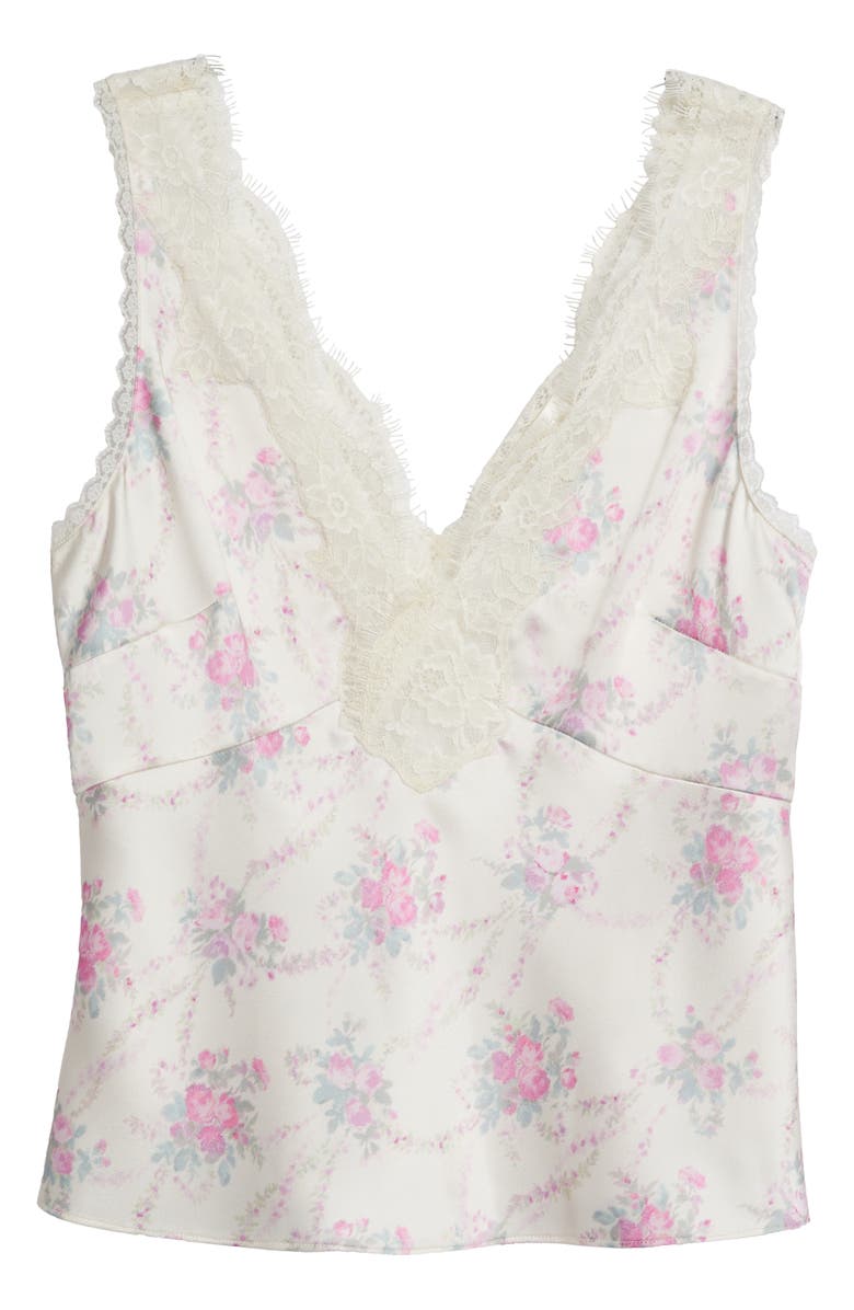 LoveShackFancy Adette Lace Trim Satin Tank, Alternate, color, 