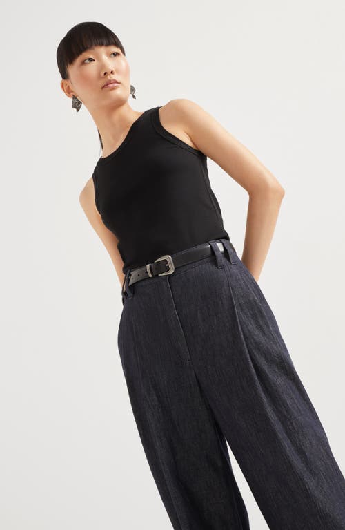 Brunello Cucinelli Black Sleeveless Top With Round Neck And Monil Detail On The Rear In Cotton Stretch Woman In Black