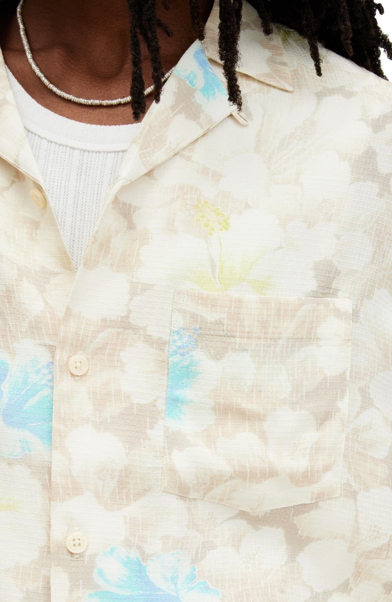 AllSaints Nevada Floral Print Camp Shirt, Alternate, color, Wicker White
