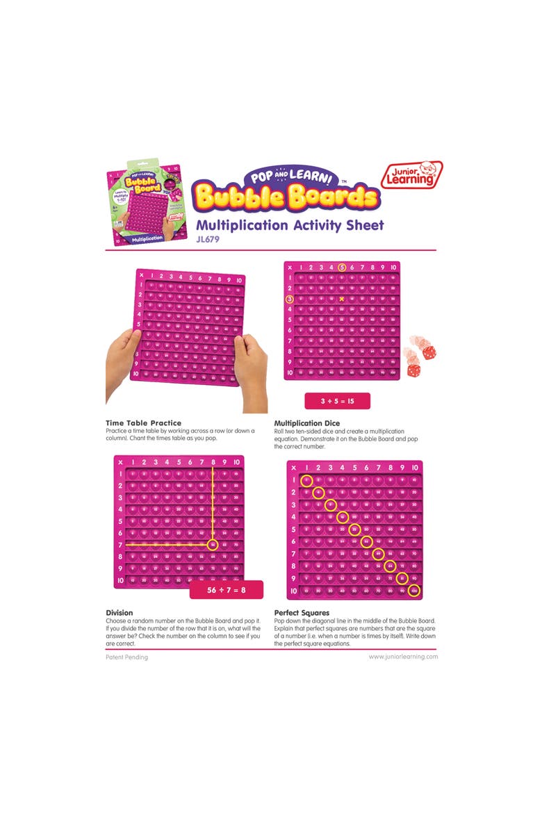 Multiplication Pop and Learn Bubble Board, Alternate, color, Multicolored