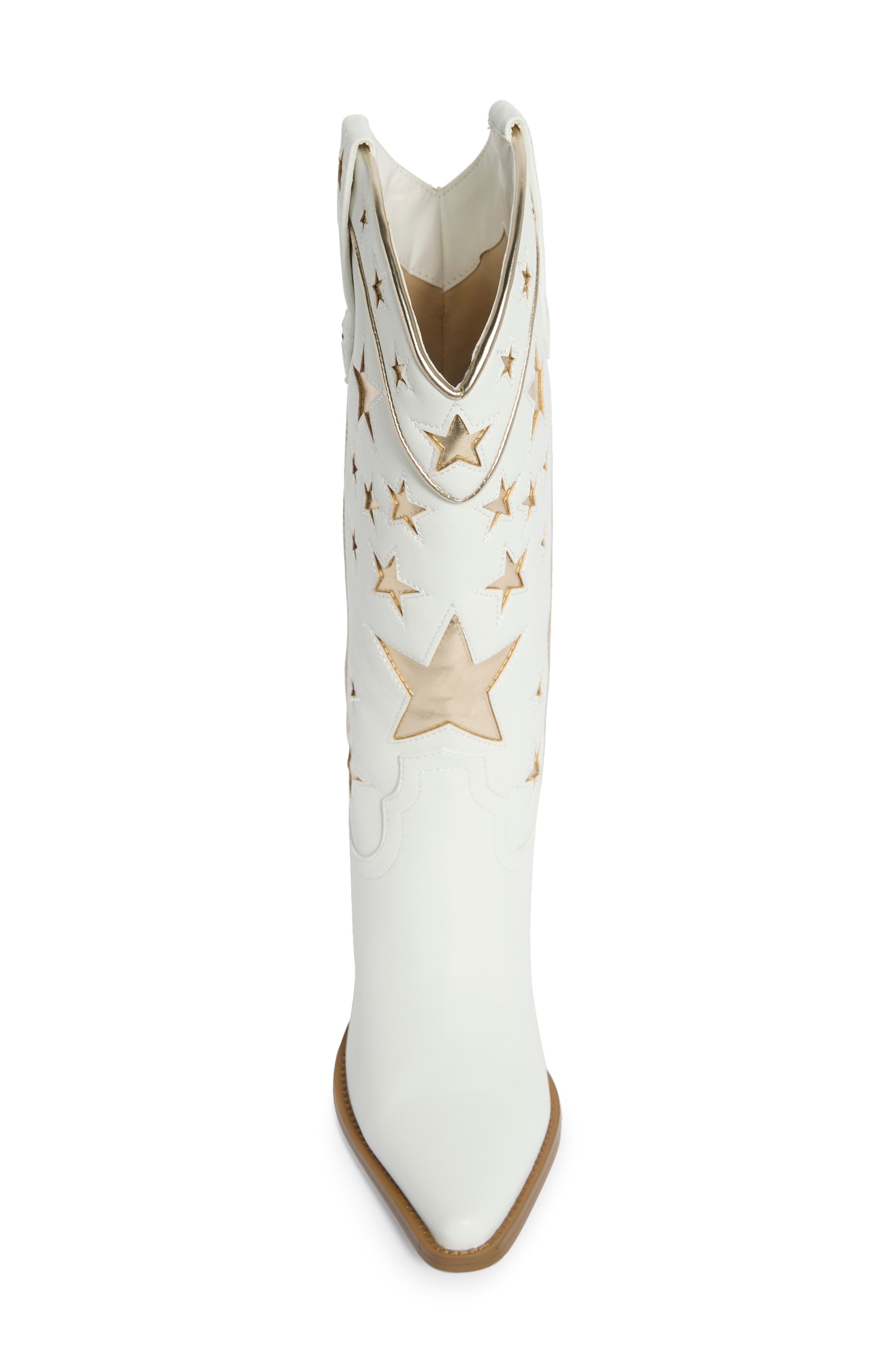 Dollie Faux Leather Western Boot, Alternate, color, WHITE/ GOLD METALLIC