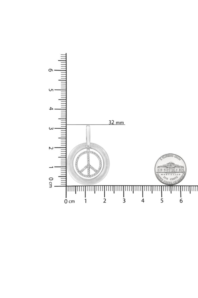 Matte Finish Silver Diamond Accent Dancing Peace Sign Pendant Necklace, Alternate, color, White