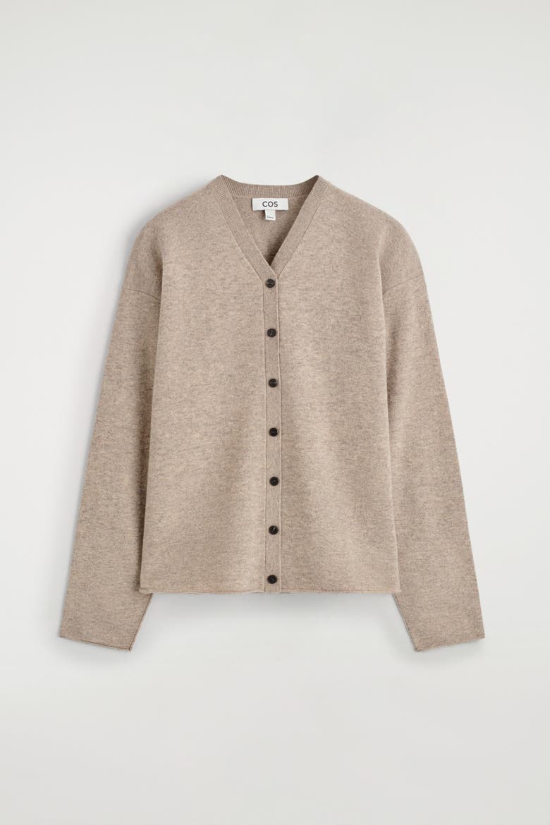 Merino Wool V-Neck Cardigan, Alternate, color, BEIGE MÉLANGE