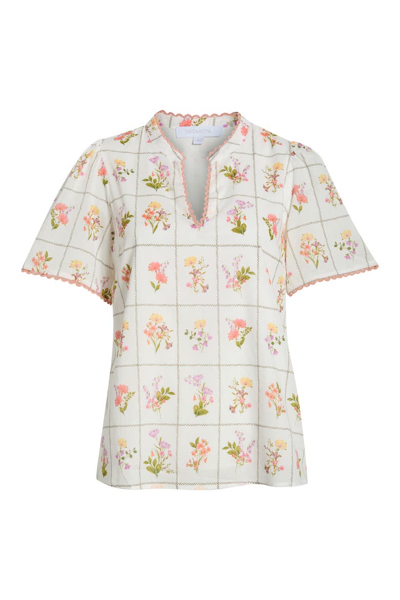 Diane Hilda Floral Split Neck Cotton Top, Alternate, color, CORAL MULTI