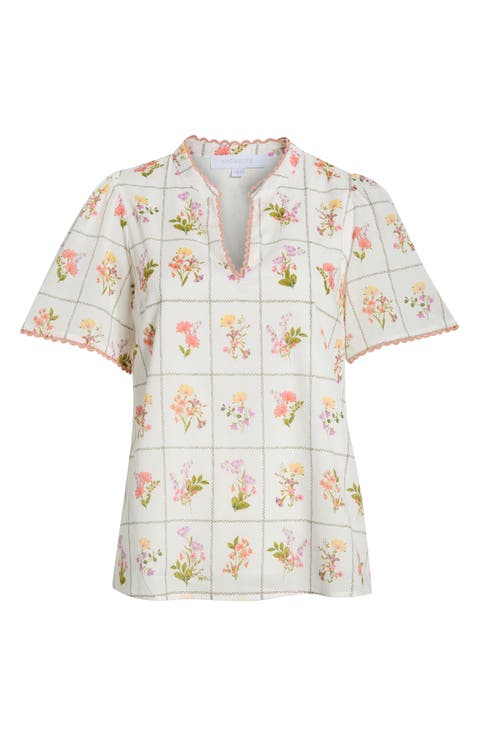 Diane Hilda Floral Split Neck Cotton Top