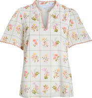 SUGARLIPS Diane Hilda Floral Split Neck Cotton Top