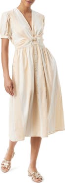 Sam Edelman Christy Stripe Twist Front Linen Blend Midi Dress