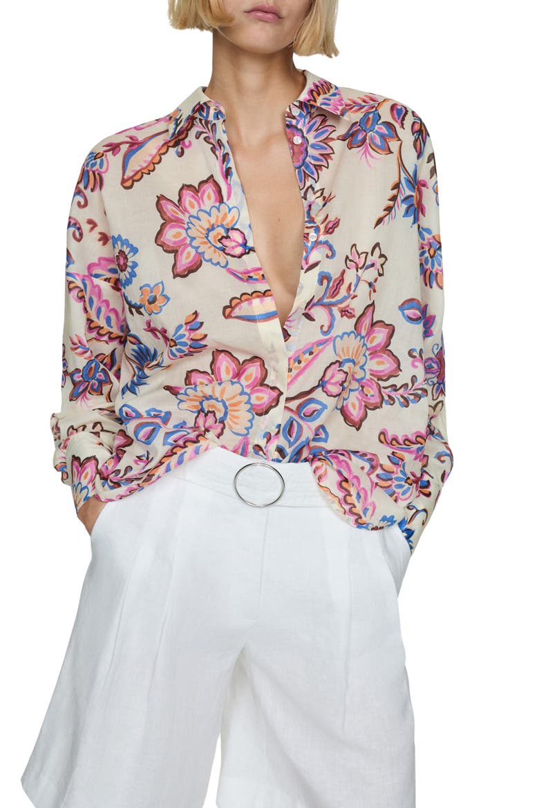 Floral Button-Up Shirt, Main, color, ECRU