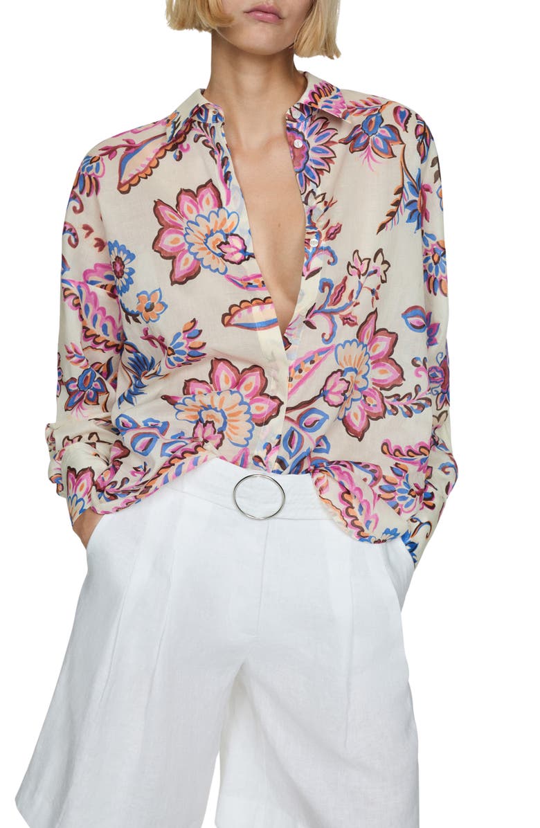 MANGO Floral Button-Up Shirt, Main, color,