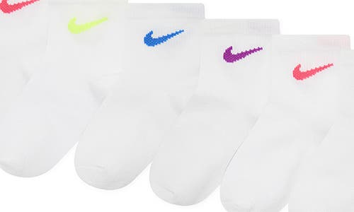 Nike Kids' Metallic 6-pack Swoosh Quarter Socks In White
