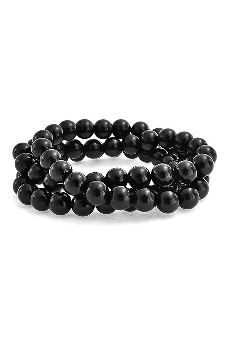 Set of 3 Onyx Bead Multi Strand Stretch Bracelet, Alternate, color, BLACK