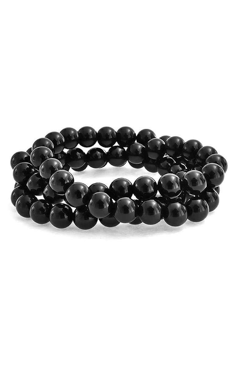 BLING JEWELRY Set of 3 Onyx Bead Multi Strand Stretch Bracelet, Alternate, color, Black