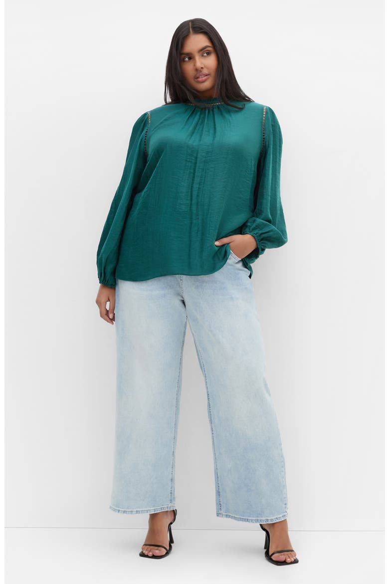 Lorelai Open Stitch Satin Top, Alternate, color, EMERALD