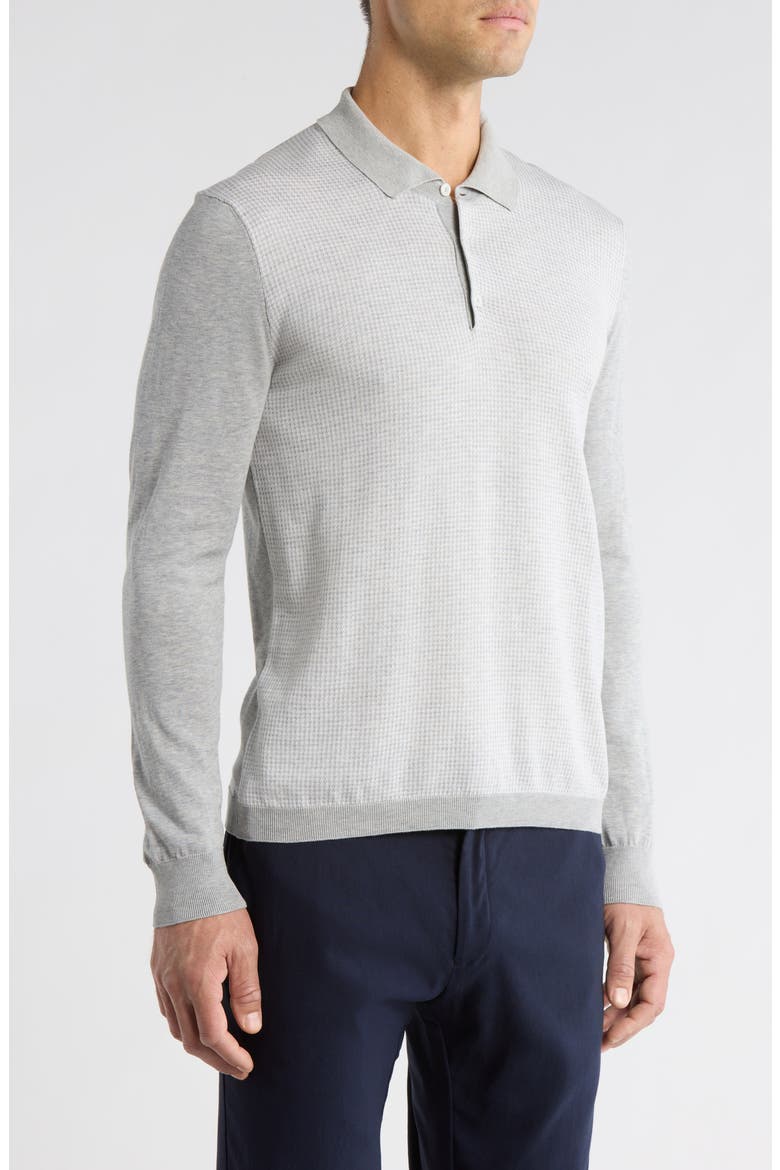 Francois Long Sleeve Cotton & Silk Polo Sweater, Alternate, color, LIGHT GREY