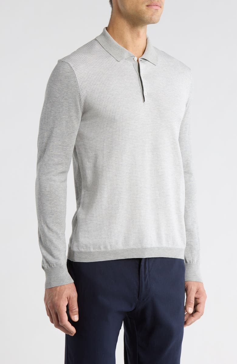 Jack Victor Francois Long Sleeve Cotton & Silk Polo Sweater, Alternate, color, Light Grey
