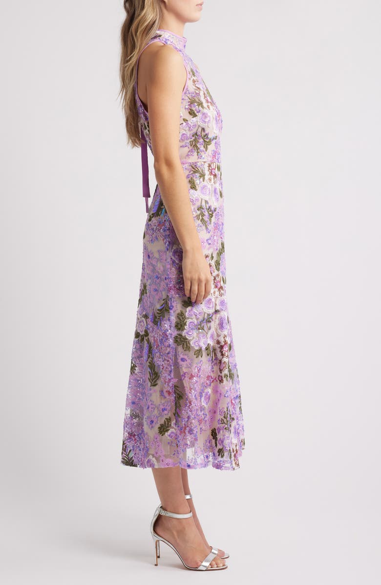 Sam Edelman Floral Sequin High Neck Dress, Alternate, color, Lavender Multi