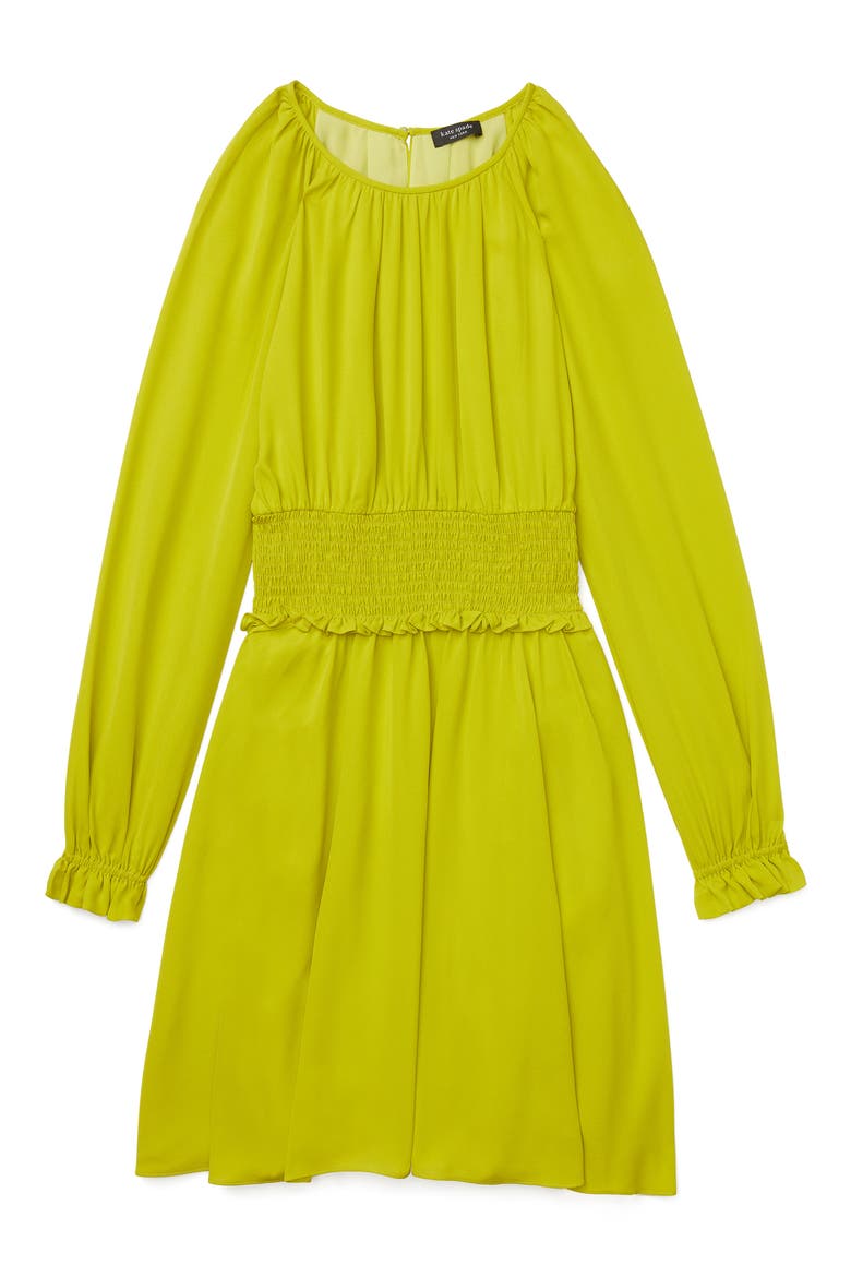 smock waist long sleeve silk georgette dress, Alternate, color, LIME ZEST