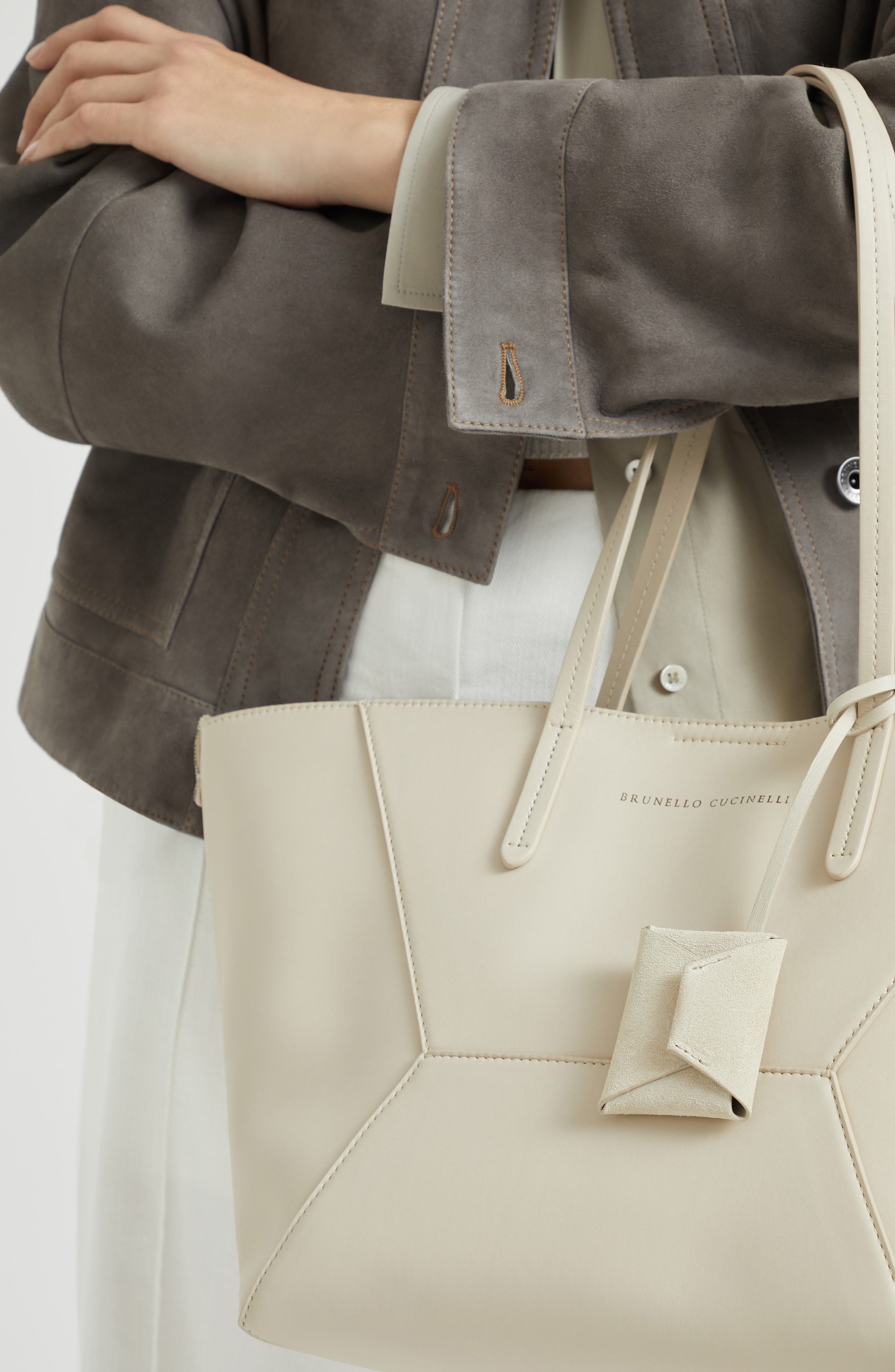 Brunello Cucinelli Suede handbag charm, Alternate, color, Ivory
