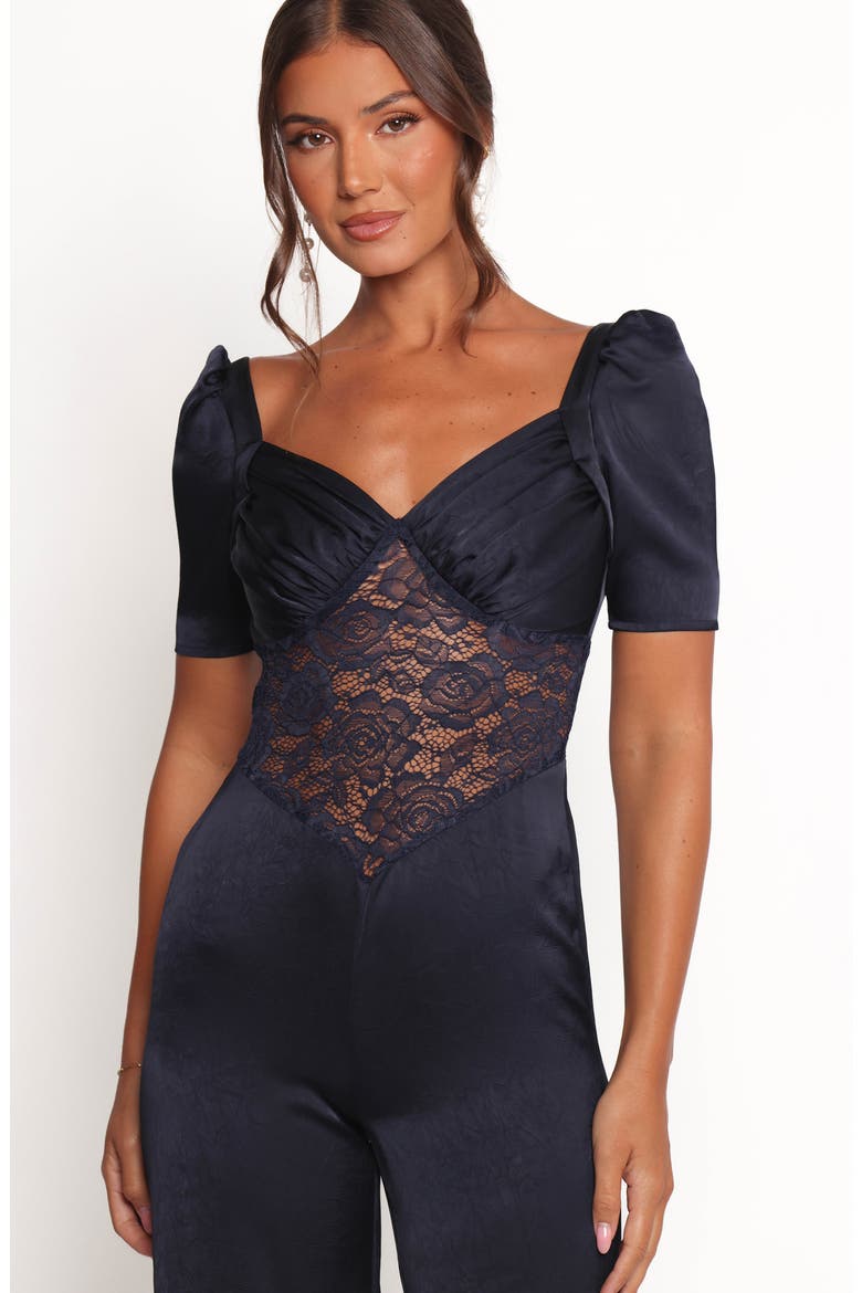 Milana Lace Inset Satin Jumpsuit, Alternate, color, NAVY