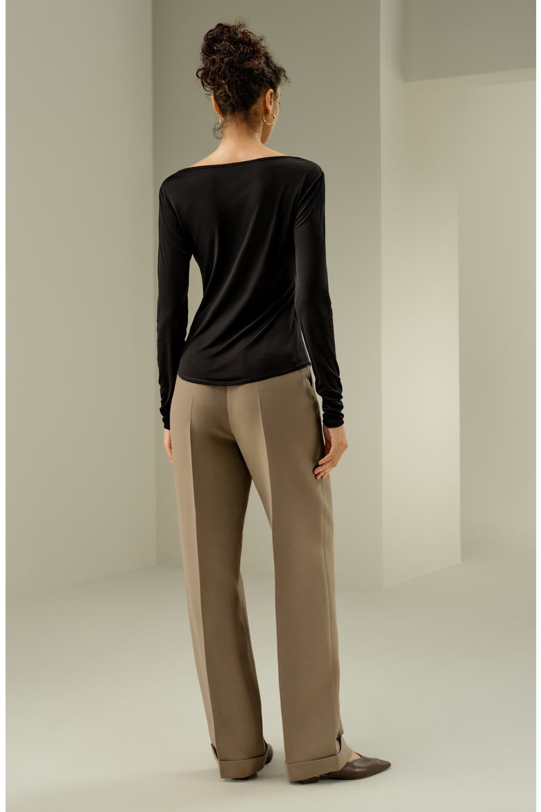 Women's Scoop-Neck Pure Silk Slim Fit Top, Alternate, color, Black