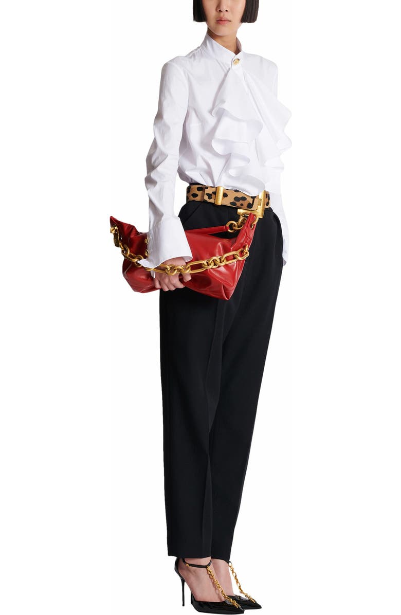 Balmain Sync Medium Bag In Calfskin Leather, Alternate, color, Red