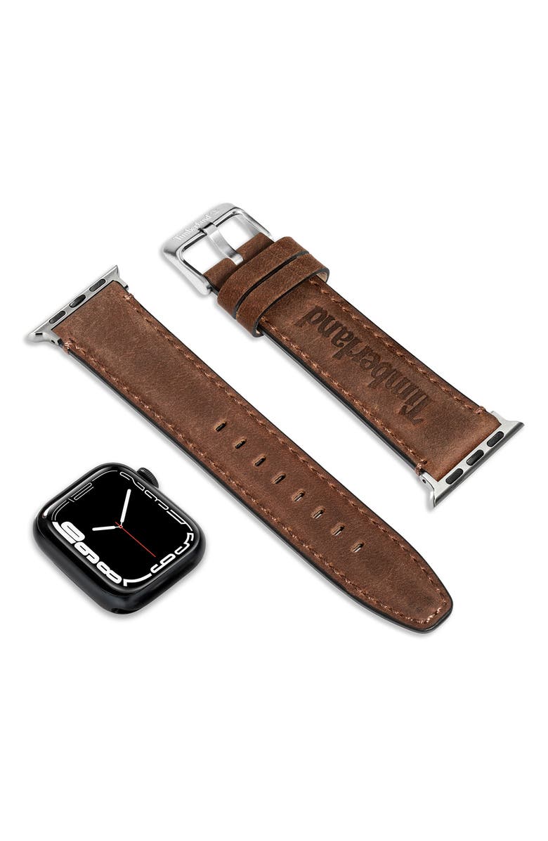 Timberland Barnesbrook Water Repellent Leather 20mm Smartwatch Watchband, Alternate, color, Brown