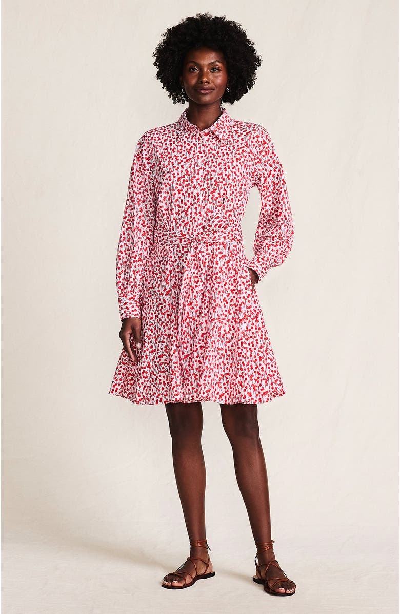 Lands
End Poplin Button Front Dress with Godets, Main, color, White/Coral Red Painted Posies
