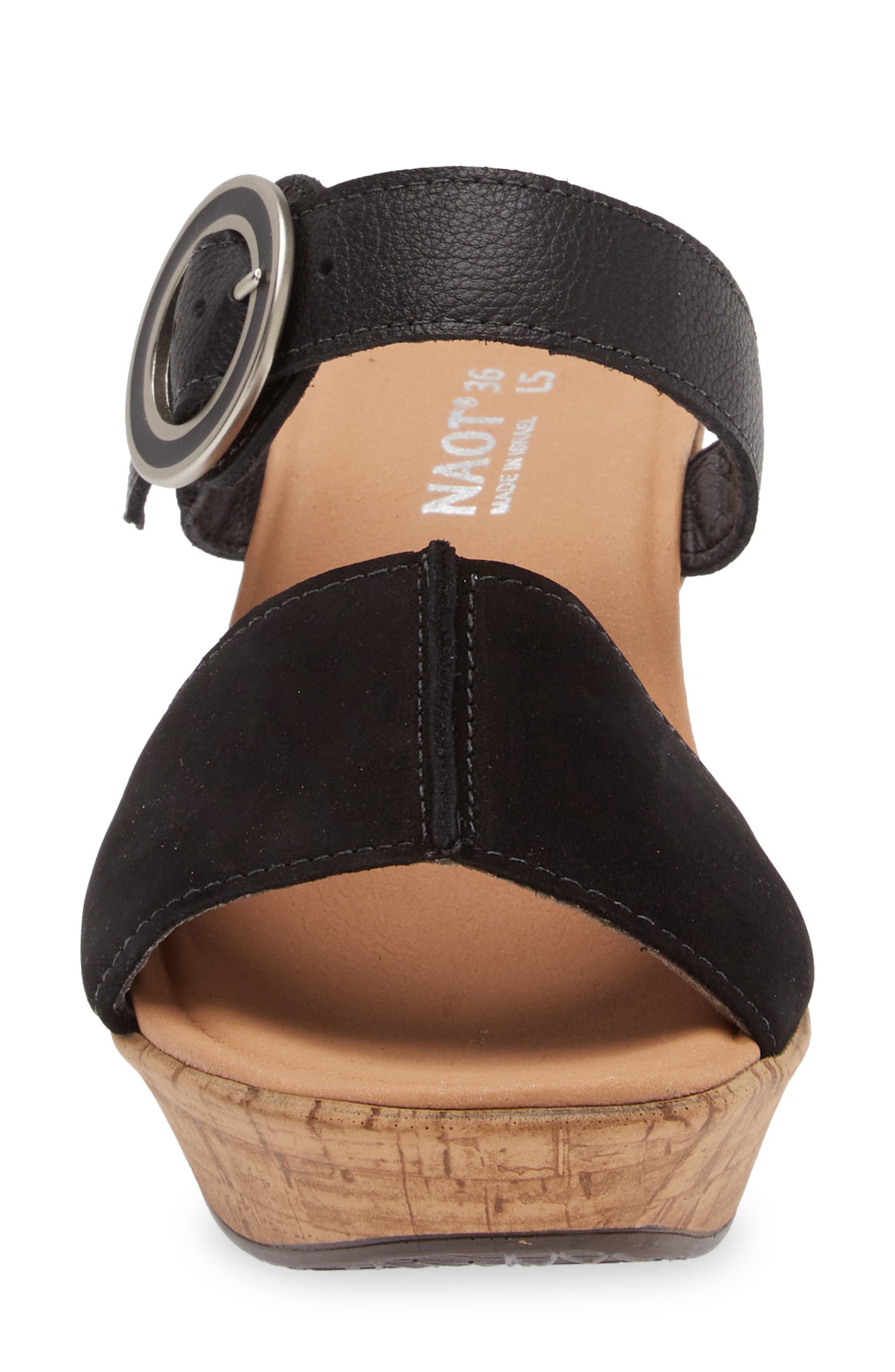 Naot Breezy Platform Wedge, Alternate, color, Black Nubuck/ Black Leather