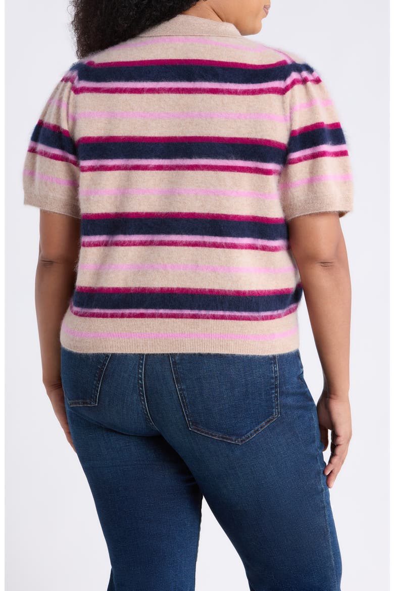 Brushed Wool & Cashmere Polo Sweater, Alternate, color, PINK MULTI STRIPE