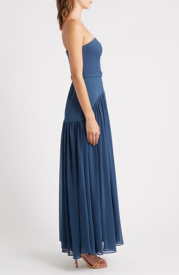 Belted Strapless Drop Waist Dress
